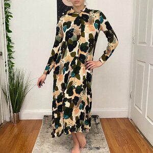 Ottodame Watercolor Button-Up Shirt Dress Long Sleeve Size M Multicolor